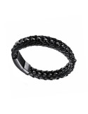 PULSERA HOMBRE ACERO Y CUERO NEGRO CAREX 126-PUL-A0057
