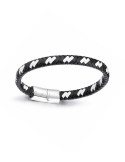 PULSERA HOMBRE ACERO Y CUERO NEGRO BLANCO CAREX 126-PUL-A0065