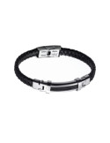 PULSERA HOMBRE ACERO Y CUERO NEGRO CAREX 126-PUL-A0072