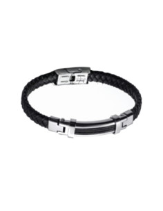 PULSERA HOMBRE ACERO Y CUERO NEGRO CAREX 126-PUL-A0072