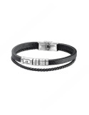 PULSERA HOMBRE ACERO Y CUERO NEGRO CAREX 126-PUL-A78