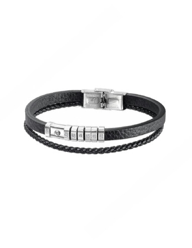 PULSERA HOMBRE ACERO Y CUERO NEGRO CAREX 126-PUL-A78