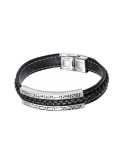 PULSERA HOMBRE ACERO Y CUERO GRECA NEGRO CAREX 126-PUL-A0099