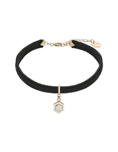 PULSERA CLUSE TERCIOPELO NEGRO HEXÁGONO DORADO CLJ13002
