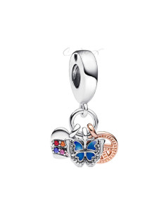 CHARM COLGANTE PANDORA TRIPLE CORAZÓN ARCOIRIS EN DOS TONOS, MARIPOSA Y PAZ 782572C01