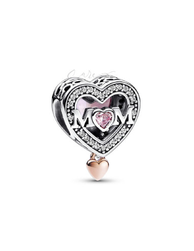 CHARM PANDORA MAMÁ Y CORAZÓN EN FILIGRANA EN DOS TONOS 782653C01