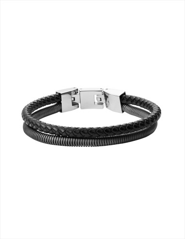 PULSERA HOMBRE FOSSIL ACERO Y CUERO JF03320793