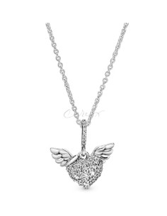 COLLAR PANDORA CORAZÓN Y ALAS DE ÁNGEL EN PAVÉ 398505C01-45