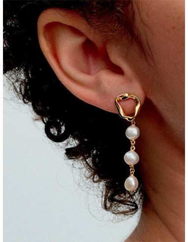 PENDIENTES COLGANTES PANDORA CIRCULOS FORMA ORGÁNICA Y PERLAS CULTIVADAS DE AGUA DULCE BARROCAS 263263C01