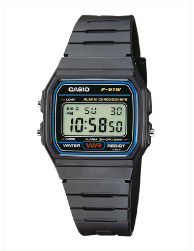 RELOJ UNISEX CASIO COLLECTION F-91W-1YEG NEGRO