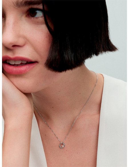 COLLAR PANDORA CÍCRULO FORMA ORGÁNICA  EN PAVÉ Y PERLA CULTIVADA DE AGUA DULCE 393303C01