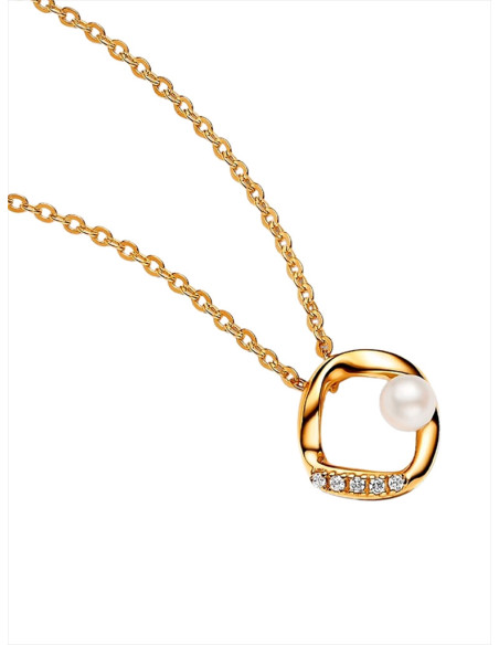 COLLAR PANDORA CÍCRULO FORMA ORGÁNICA  EN PAVÉ Y PERLA CULTIVADA DE AGUA DULCE 363303C01