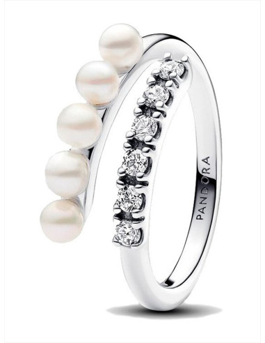 ANILLO ABIERTO PANDORA PERLAS CULTIVADAS DE AGUA DULCE Y PAVÉ 193145C01-52
