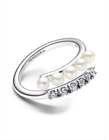 ANILLO ABIERTO PANDORA PERLAS CULTIVADAS DE AGUA DULCE Y PAVÉ 193145C01-52