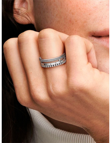 ANILLO PANDORA SIGNATURE LOGO PAVÉ Y CUENTAS 192312C01-52